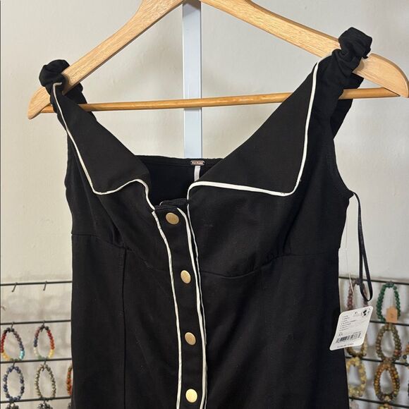 FREE PEOPLE LINNEA Stylish Black Button-Down Dress Off-shoulder Wednesday - Picture 10 of 11